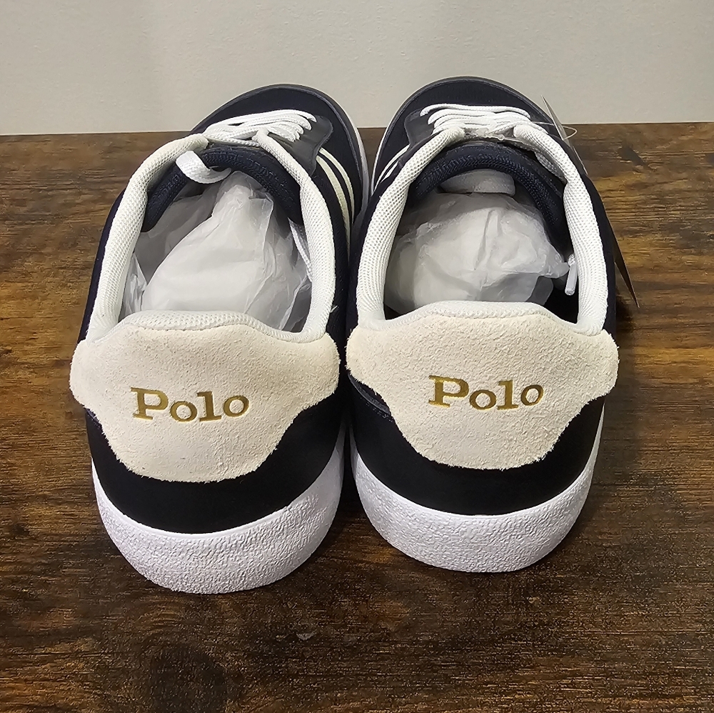 NIB Polo by Ralph Lauren Men's Dark Blue and White Sneakers Size--9.5. - Picture 3 of 8